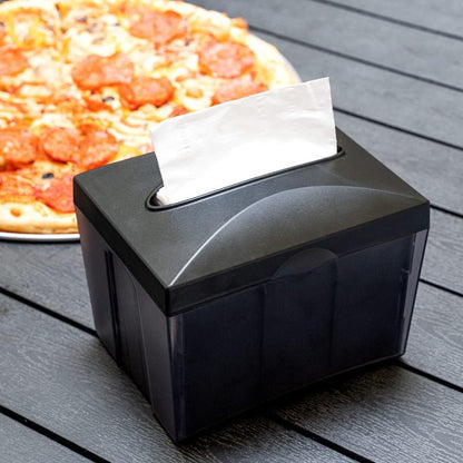 Restaurantware Bar Lux 7.9 Inch x 5.5 Inch Napkin Holder 1 3-Compartment Condiment Caddy - Rectangle Tabletop Black Plastic Napkin Caddy Refillable Easy Access