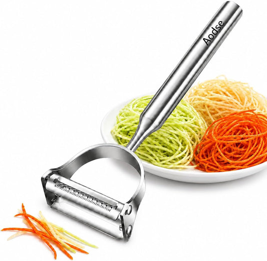 2-in-1 Julienne Vegetable Peeler, Stainless Steel Y Peeler with Dual Blades