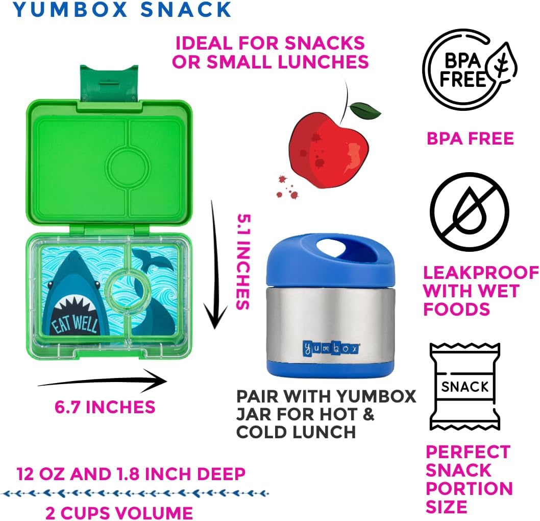 Yumbox Snack Box, 3 Compartments, Leakproof, Glitter Blue | Built-In Dip Well | Removable Compartment Tray | Easy-Open Single Latch | Lightweight & Compact | Perfect for Snacks & Sides