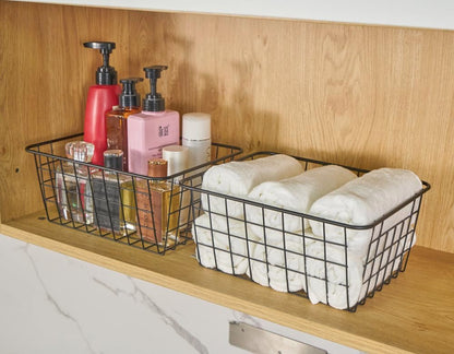 JUNCHU CHERRY Wire Kitchen Storage Basket 4 Packs,Perfect Pantry Organization Accessories Baskets,Laundry Basket,Countertop Organization,Suitable for Kitchen,Bathroom,Bedroom,Tabletop,Stackable,Chrome