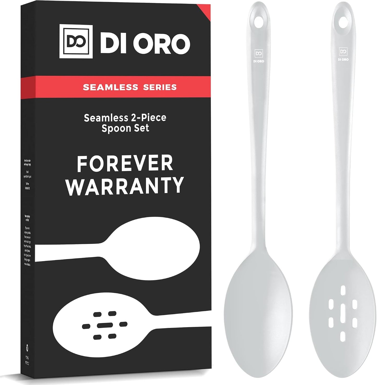 DI ORO Silicone Spoons for Cooking - Large Kitchen Spoons for Mixing, Serving, & Stirring - 600°F Heat-Resistant Non Stick Utensils – Big Solid & Slotted - Dishwasher Safe (2pc, Black)