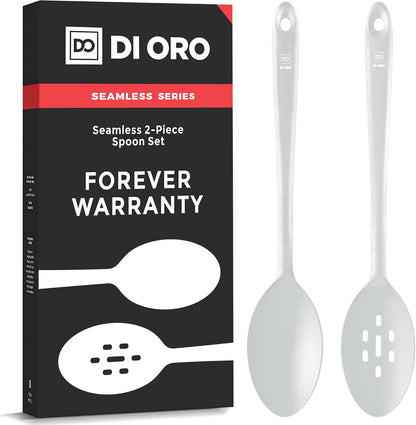 DI ORO Silicone Spoons for Cooking - Large Kitchen Spoons for Mixing, Serving, & Stirring - 600°F Heat-Resistant Non Stick Utensils – Big Solid & Slotted - Dishwasher Safe (2pc, Black)