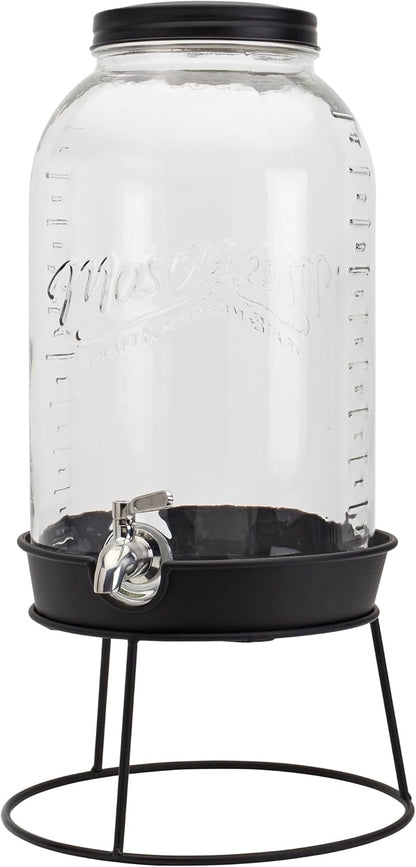 Mason Craft & More 3 Gallon Glass Beverage Drink Dispenser with Leakproof Spigot and Metal Stand