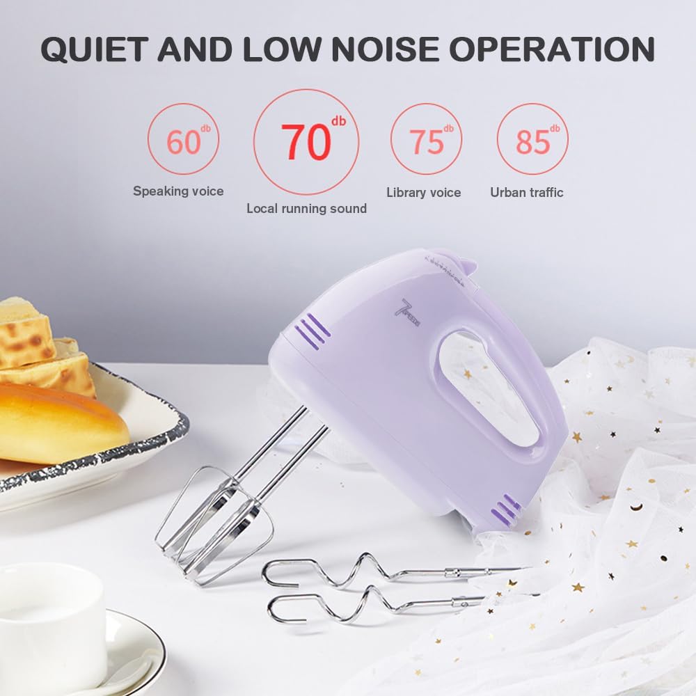 Showvigor Electric Hand Mixer with Stainless Steel Mixing Bowl Set –7 Speeds Turbo-Boost Hand Mixer with Large Mixing Bowls, Measuring Cups, Spoons & Spatula for Kitchen Cakes Eggs Baking(Pink)