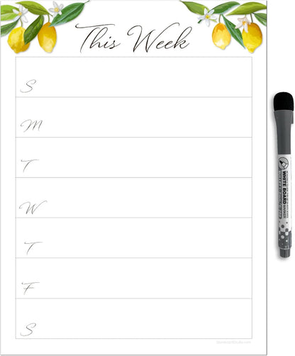 Dry Erase Weekly Calendar Planner Sticker Decal | Removable & Reusable | Magnetic Fine-Tip Marker Included (6 x 9 inches, White)