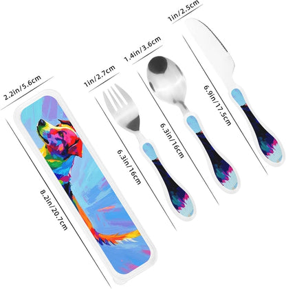 3-Piece Kids Silverware Set With Storage Case, Stainless Steel Reusable Children Safe Knife Spoon Fork Set Chinese Celadon Peacock Children Flatware Set For Kids Lunch Box