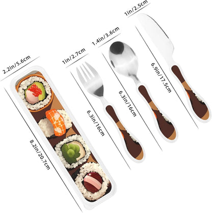 3-Piece Kids Silverware Set With Storage Case, Stainless Steel Reusable Children Safe Knife Spoon Fork Set Alpaca Cactus Children Flatware Set For Kids Lunch Box