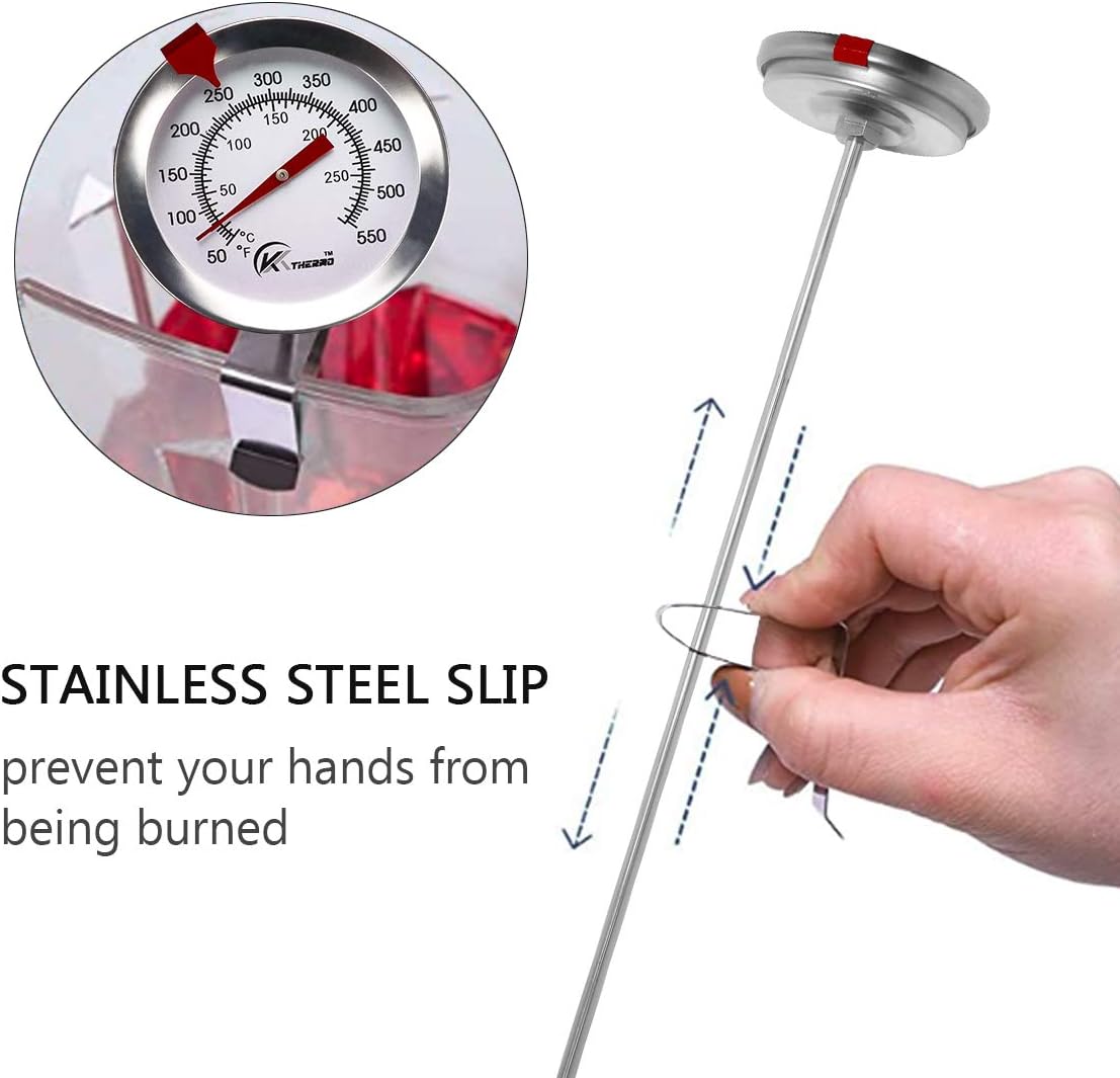 KT THERMO Candy/Deep Fry Thermometer with Instant Read,Dial Thermometer,12" Stainless Steel Stem Meat Cooking Thermometer,Best for Turkey,BBQ,Grill,Analog display
