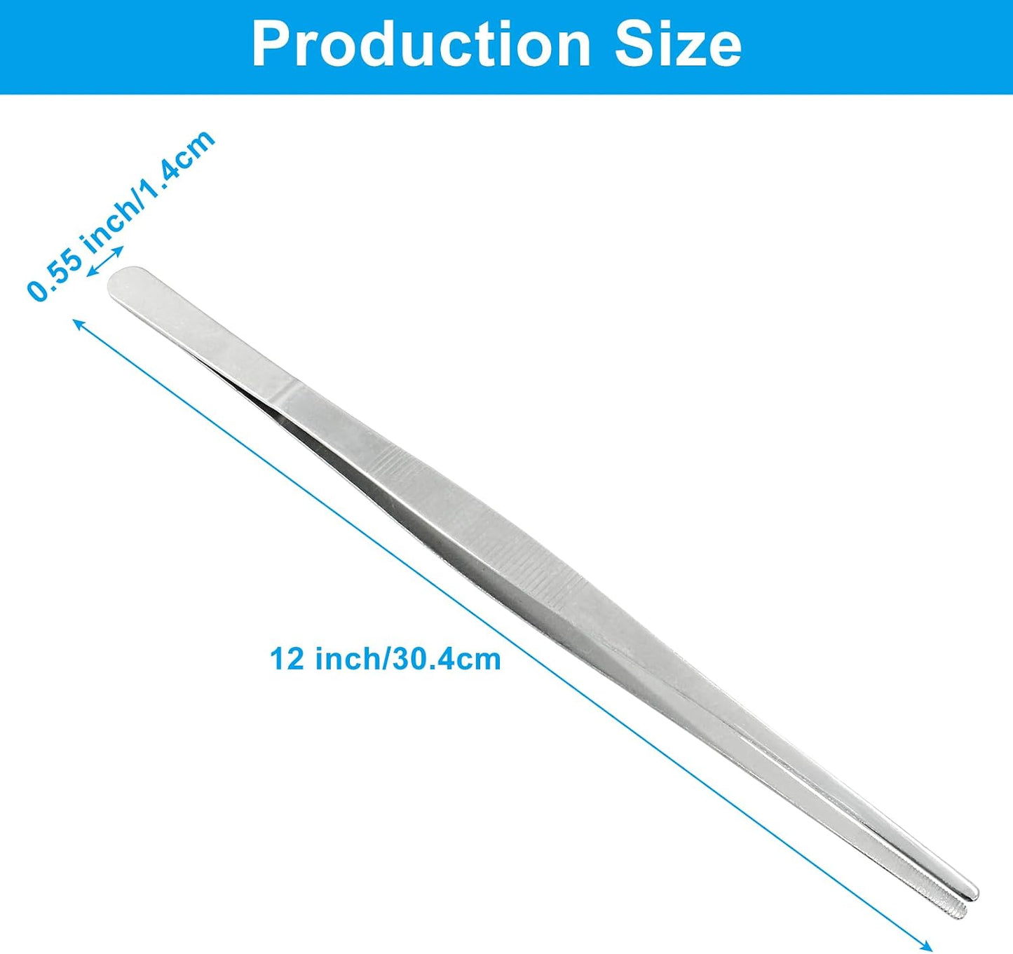 3Pcs Stainless Steel Tweezer Set (8" 10" 12"), Kitchen Tweezers Tongs, Cooking Tweezers with Precision Serrated Straight Tips, Long Handle Food Tweezers for Culinary, Bar, BBQ, Plating