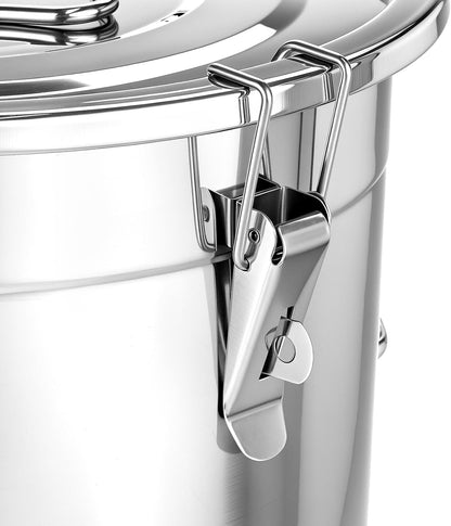 QWORK 5.5 Gallon 304 Stainless Steel Airtight Container, 21L 710oz Metal Storage Bin with Locking Lid & Side Handles, Heavy Duty Canister for Pet Food, Rice, Flour