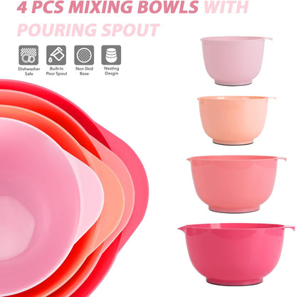 BoxedHome 4.5 Quart Large Plastic Mixing Bowls, Microwave Safe Mixing Bowl Set with Pour Spout, Nesting Bowls for Space Saving Storage(Violet Blue)