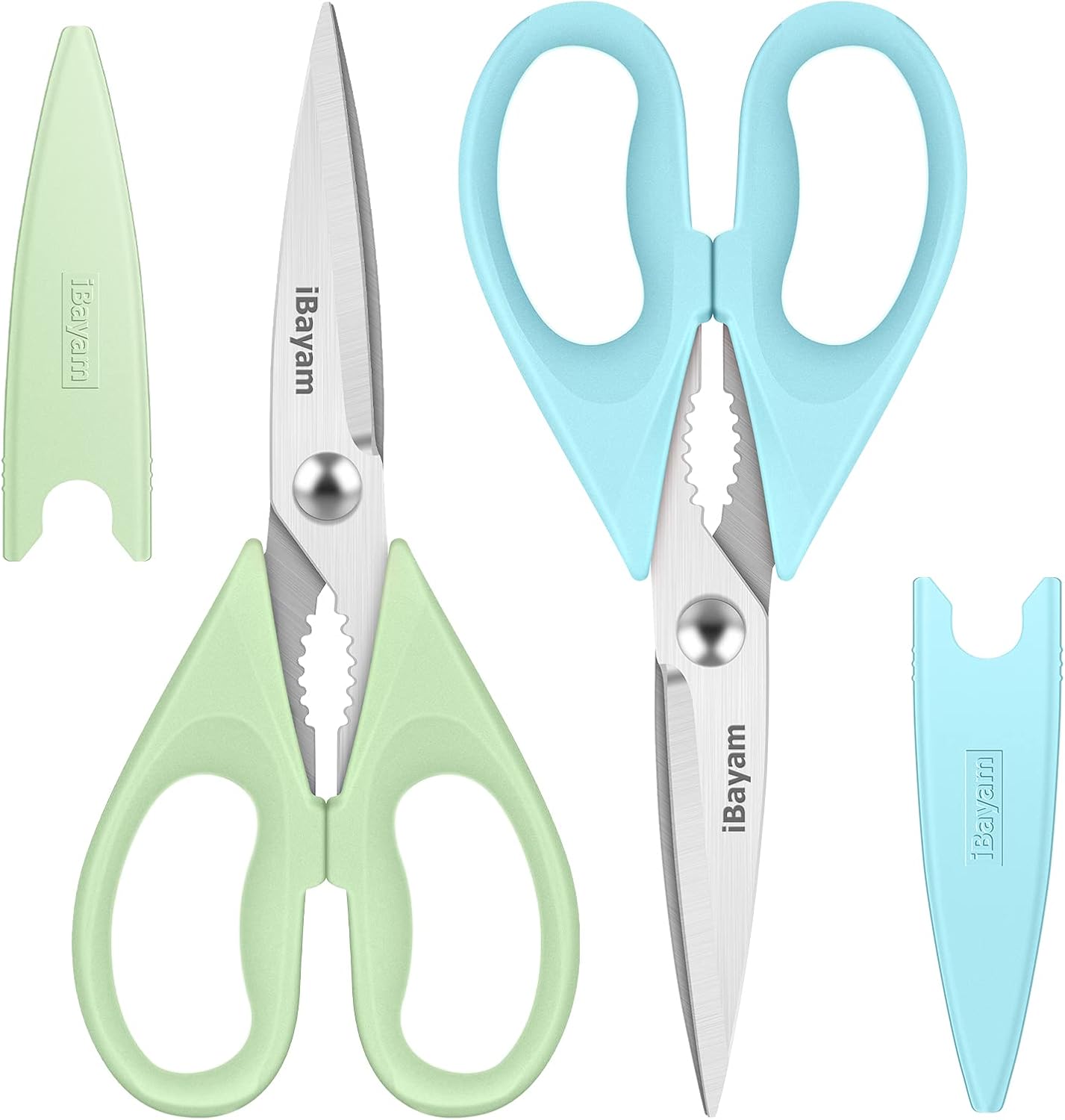 iBayam 2 Pack All Purpose Kitchen Shears Heavy Duty - Stainless Steel Kitchen Scissors With Protective Sheath, Soft Comfort-Grip Handle, Food & Meat Scissors, Home, Kitchen, Dining Utility Gadgets