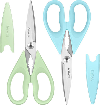 iBayam 2 Pack All Purpose Kitchen Shears Heavy Duty - Stainless Steel Kitchen Scissors With Protective Sheath, Soft Comfort-Grip Handle, Food & Meat Scissors, Home, Kitchen, Dining Utility Gadgets