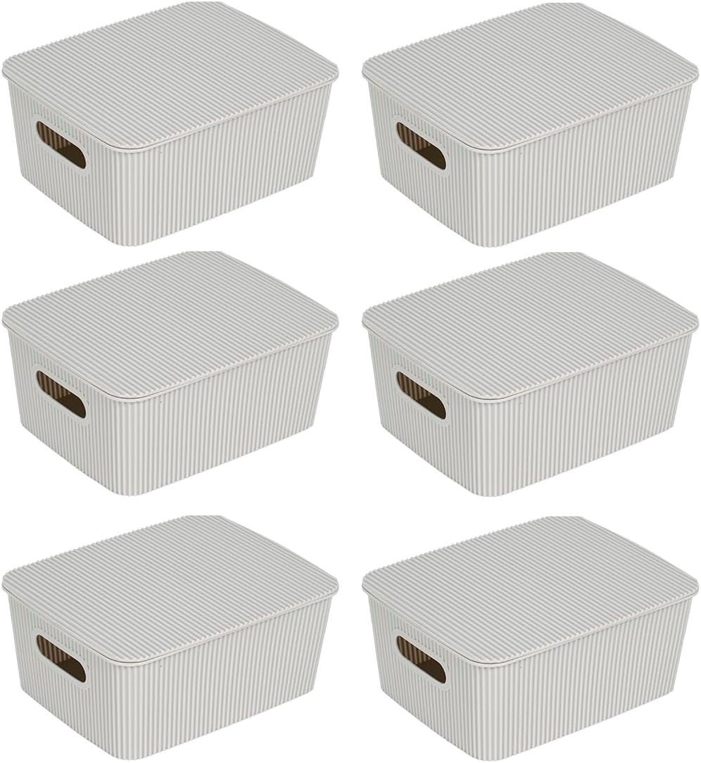 Glad Storage Baskets with Lids - Set of 4 Stackable Plastic Boxes with Handles - Decorative Shelf Organizer Bins for Bathroom and Closet, Blue, 3.1 Gallons