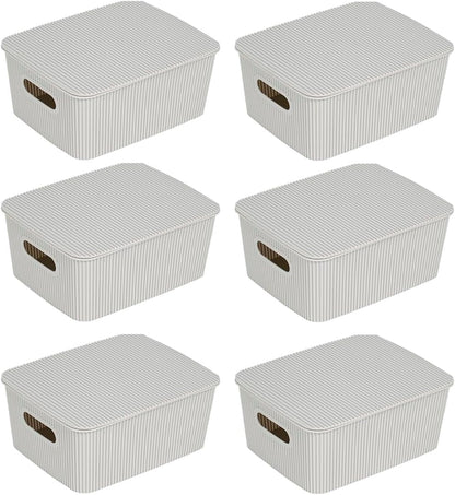 Glad Storage Baskets with Lids - Set of 4 Stackable Plastic Boxes with Handles - Decorative Shelf Organizer Bins for Bathroom and Closet, Blue, 3.1 Gallons