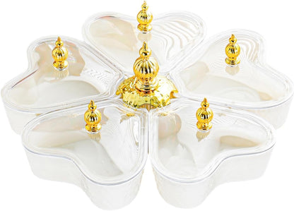 Divided Rotating Serving Tray 5 Compartments, Organizer Candy and Nut Dishes with Lid for Cookies Nuts Cakes, White Heart