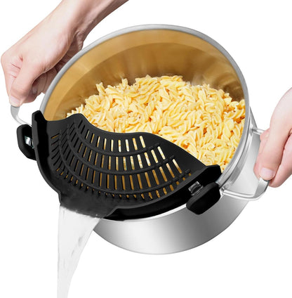 AUOON Clip On Strainer Silicone for All Pots and Pans, Pasta Strainer Clip on Food Strainer for Meat Vegetables Fruit Silicone Kitchen Colander