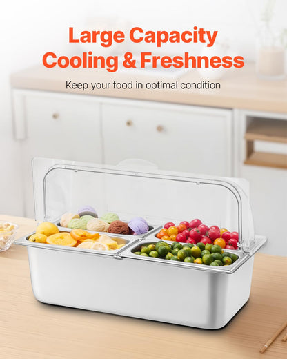 VEVOR Chilled Condiment Server, 4 Compartment Ice Cooled Condiment Serving Container, Chilled Garnish Tray Bar Caddy with Lid, for Bartending & Serving Taco, Salad, Fruit, Home & Restaurant Supplies
