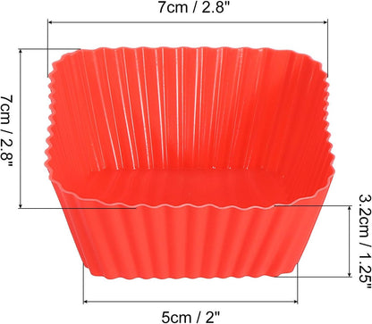 uxcell 18Pcs Silicone Cupcake Baking Cups, Silicone Muffins Liners Non-Stick Square Baking Cups, for Cooking Eggs Baking Muffins and Make a Cake(Pink)