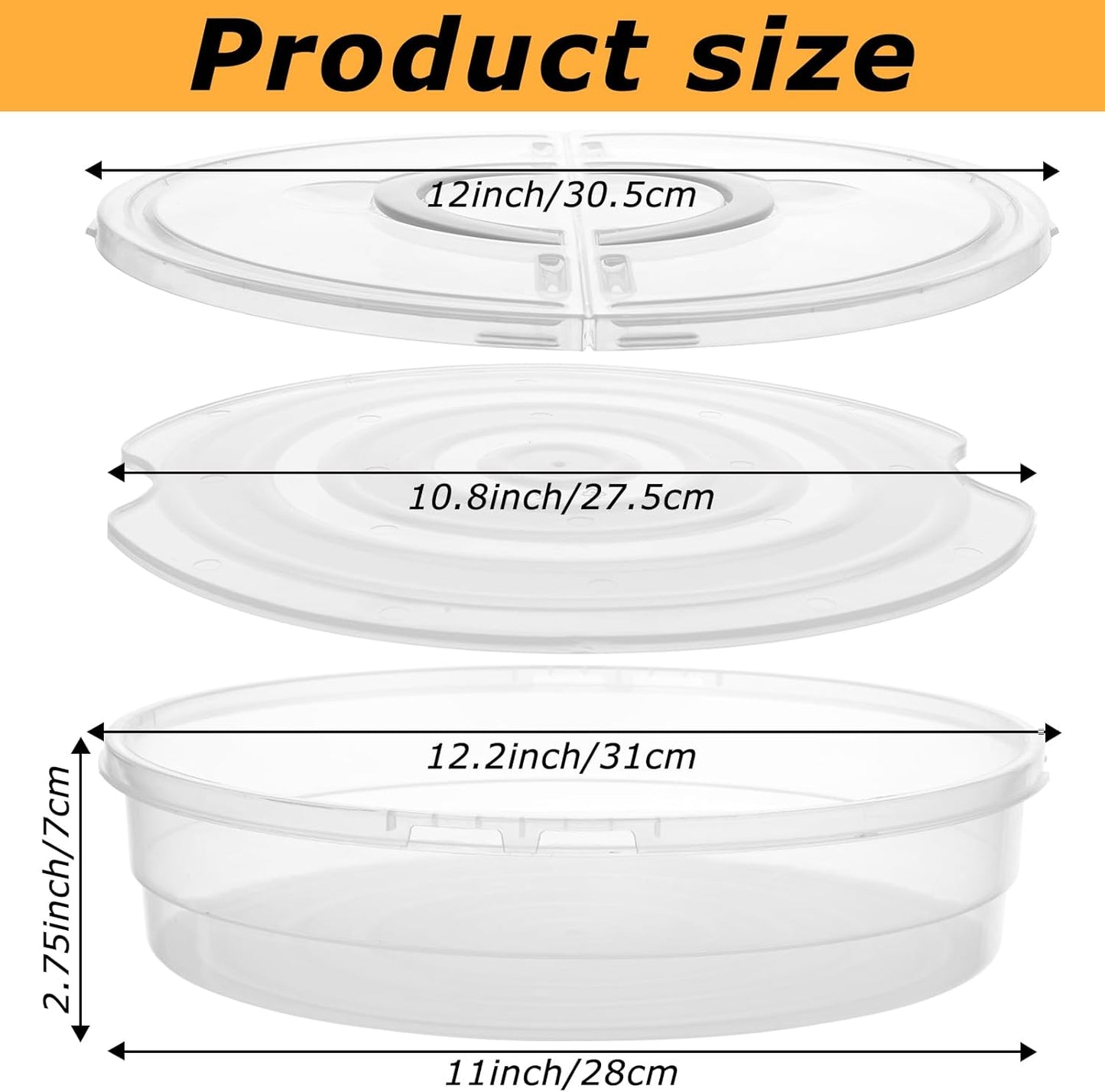 2 Pcs Clear Pie Containers With Lids and Handle, Round Plastic Pie Carrier Reusable Leftover Pizza Storage Container Box Double-Layer Food Tray with Cover for Cake Cookies Cheesecake Pastry