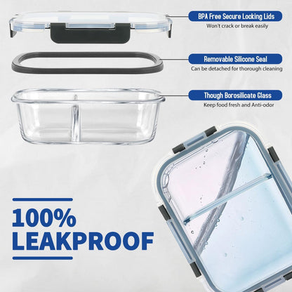 AMALEKO 42pcs Glass Food Storage Containers with Snap Locking Lids Set, Glass Meal Prep Containers (21 Container & 21 Lids),Leak Proof Lunch Containers BPA-Free,Black