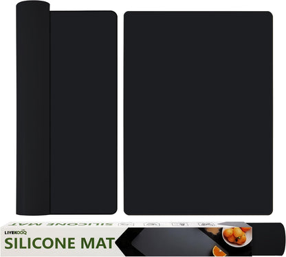 Silicone Mat for Kitchen Counter, Silicone Mat Trimable to Size (Black, 15.7×11.8inch-2pcs), BPA-Free Silicone Placemat, Heat-Resistant NonSlip Table Mat for Air Fryer, Countertop Protector Mat