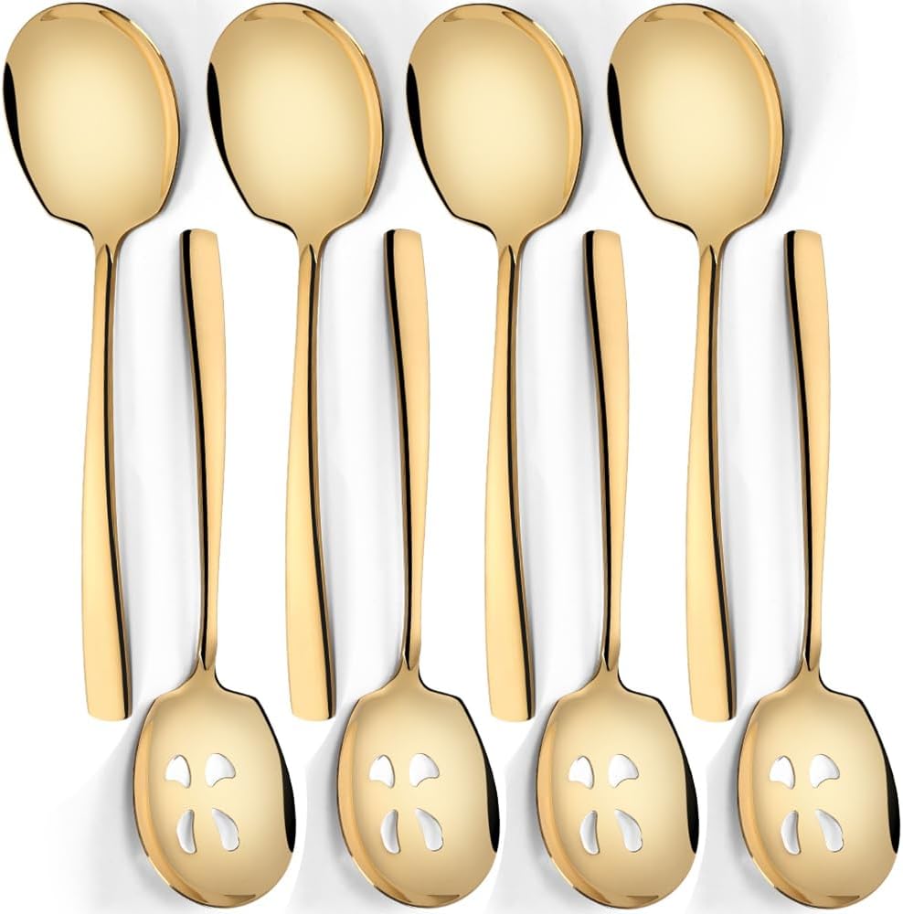Serving Spoons Set 9.14 Inch Slotted Spoon Serving Spoon Stainless Steel Serving Utensils for Buffet Parties Catering Dishwasher Safe(Set of 4, Silver)
