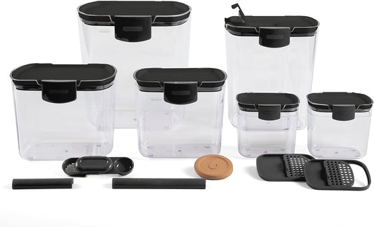 Progressive ProKeeper Baker's Airtight Kitchen Storage Canister Container Set for Flour, Sugar & More, Keeps Ingredients Fresh, with Accessories (Multicolor, 7- Piece)