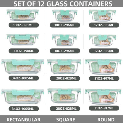 12 Pack Glass Storage Containers Transparent, Stackable Design Meal Prep Containers for Food Storage, Home, Kitchen & Pantry Organization, Microwave/Freezer/Dishwasher Safe