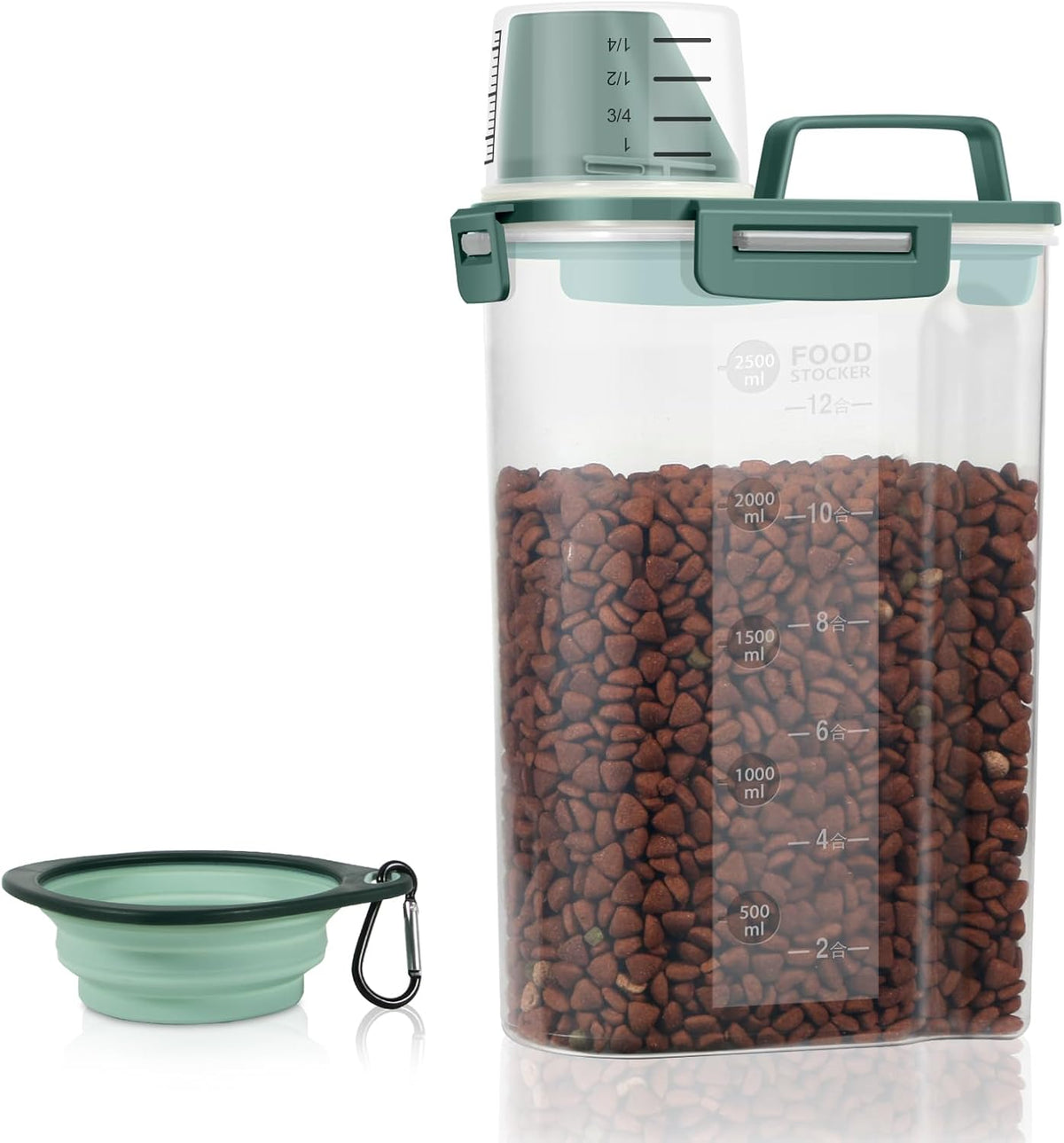 LEAWALK Airtight Small Cat Dog Pet Food Storage Containers BPA Free, with Large Pour Spout/1 Measuring Cup/ 4 Safety Locks and Double-layer Silicone Strip (Olive Gray x 2, 3L-2pack)