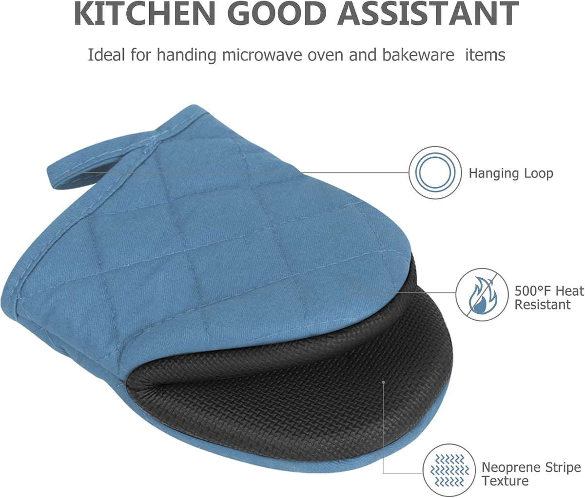 1 Pair Short Oven Mitts - Silicone Kitchen Oven Gloves High Heat Resistant 500℉, Mini Oven Mits with Non-Slip Grip Surfaces and Hanging Loop for BBQ, Baking, Cooking and Grilling (Black)