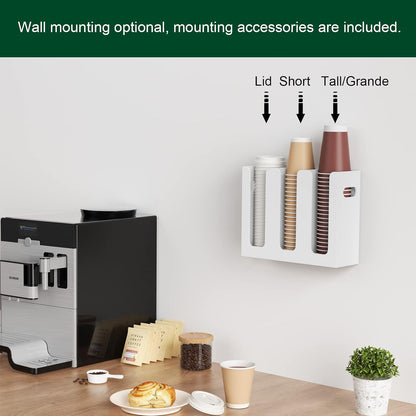 Disposable Coffee Cup Dispenser with Handles, Countertop or Wall Mount Hot/Cold Drink Cup and Lid Holder - Bathroom/Kitchen/Office Acrylic Cup Lid Storage Organizer (1 Compartment, Clear)