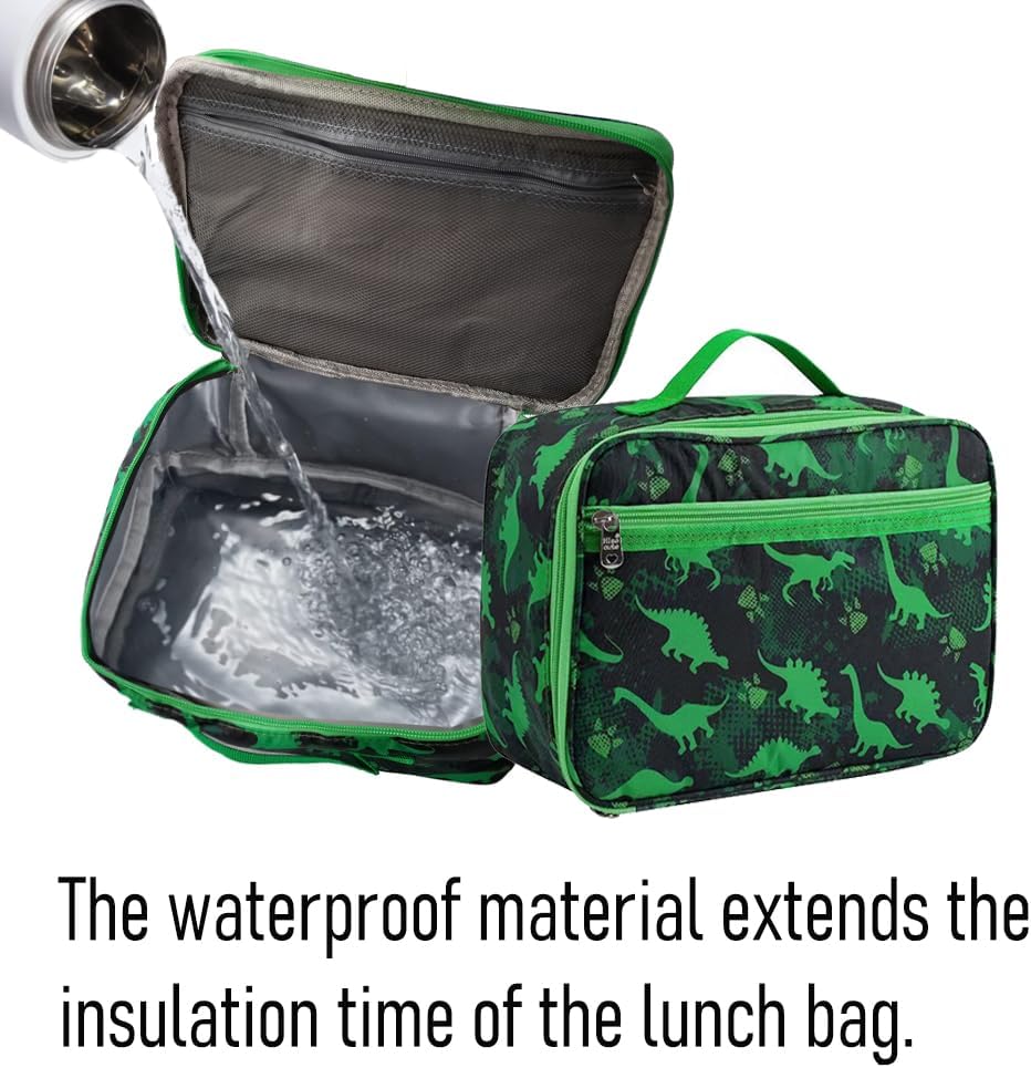 Dinosaur Bento Box for Kids Insulated Lunch Bag, 6-Compartment Leak-Proof Lightweight School Lunch Set for Boys Toddler with Spoon, Fork & Sauce Container