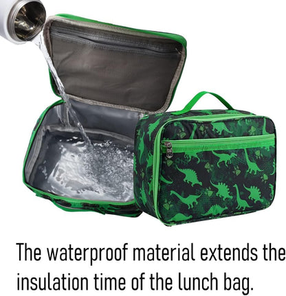 Dinosaur Bento Box for Kids Insulated Lunch Bag, 6-Compartment Leak-Proof Lightweight School Lunch Set for Boys Toddler with Spoon, Fork & Sauce Container