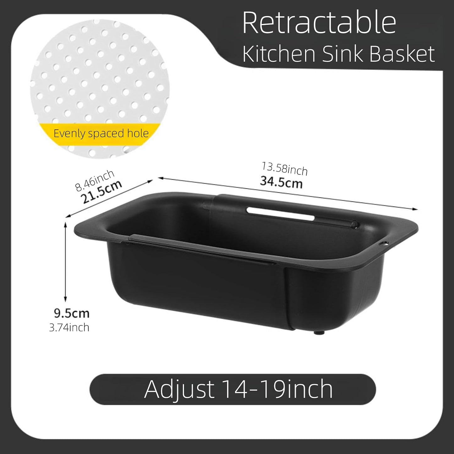 Extendable Over the Sink Colander Strainer Basket, Plastic Retractable Kitchen Sink Basket - Wash Vegetables, Fruits, Drain Pasta and Dry Dishes L (black XL)