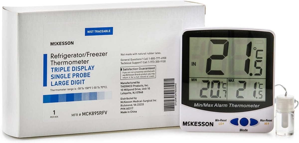 McKesson Refrigerator/Freezer Thermometer with Triple Display, Large, 1 ct