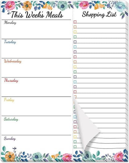 Fancy Land Weekly Meal Planner - Floral Magnetic Notepads for Refrigerator Meal Planning Pad with Tear Off Grocery List 52 weeks 7” X 9”