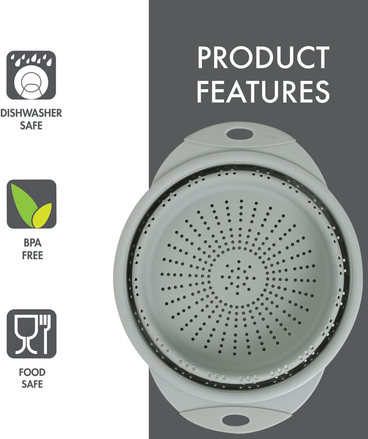 Dexas 10" Collapsible Silicone Colander in Cream, Kitchen Strainer with Handles, 15.1 Cup Capacity | BPA-Free, Heat-Resistant, Space-Saving Kitchen Tool