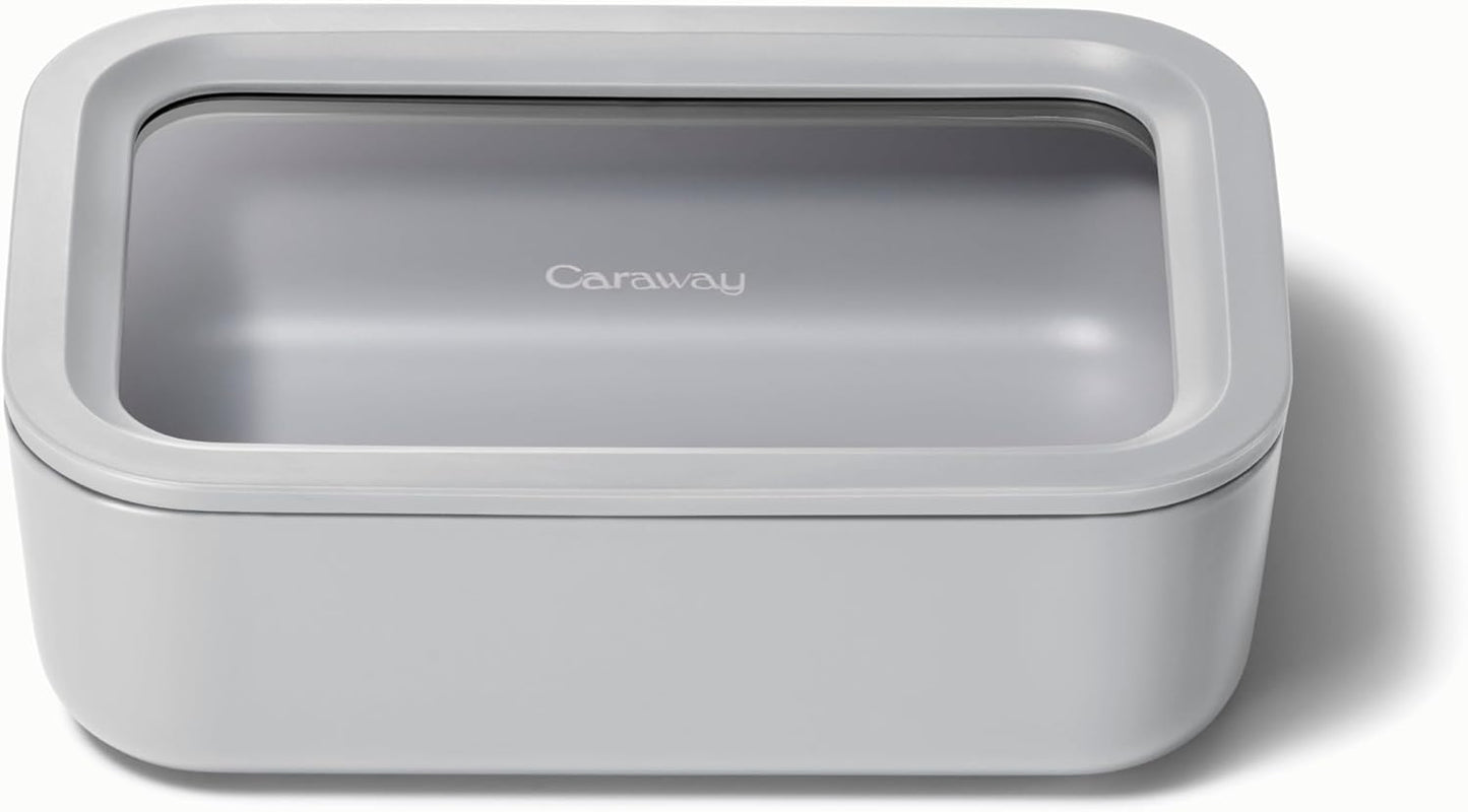 Caraway Glass Food Storage - 4.4 Cup Glass Container - Ceramic Coated - Easy to Store, Non Toxic, Non Stick Lunch Box Container with Lids - Dishwasher, Oven, & Microwave Safe - Mist