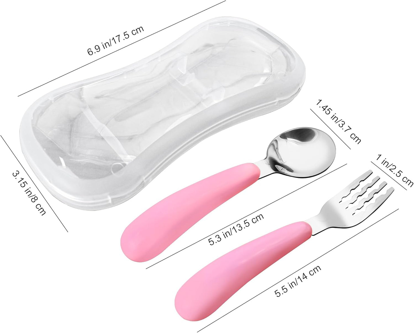 VANRA 2 Pieces Toddler Fork and Spoon Set with Travel Case 18/8 Stainless Steel Toddler Utensils Kids Silverware Children Flatware Child Cutlery Set for School Lunch Box (Blue)