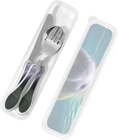 3-Piece Kids Silverware Set With Storage Case, Stainless Steel Reusable Children Safe Knife Spoon Fork Set Ocean Sea Animal Shark Children Flatware Set For Kids Lunch Box