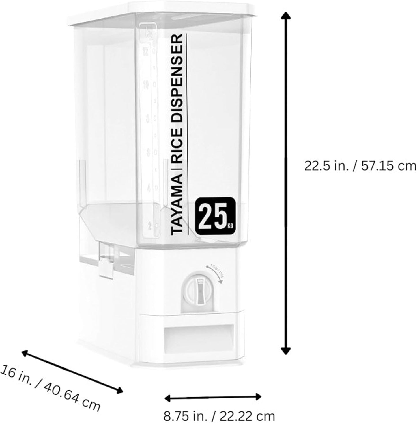 TAYAMA 55 lbs. Capacity Rice Dispenser Grain Storage Container,White