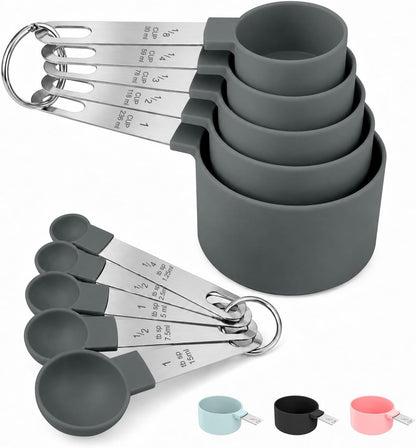 Measuring Cups and Spoons Set, 10-Piece with Stainless Steel Handles, Pink