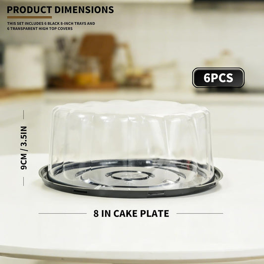6 Pack Disposable Cake Containers with Lids,Cake Carrier,Plastic Cakes Stand with Lid,Cakes Covers Plastic with Dome and Base,Display Containers For Transport,Bundt Cake Pan (8 Inches-6 Pack)