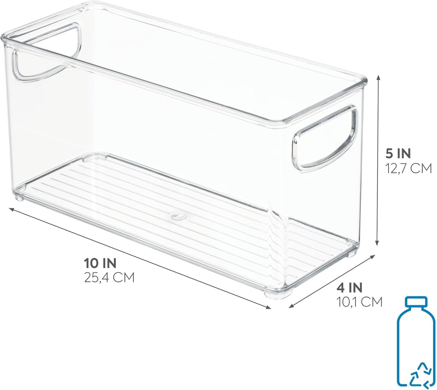 iDesign Plastic Stackable Pantry Bin - Storage Bin with Handles for Cabinets or Fridge - Set of 2 - Clear
