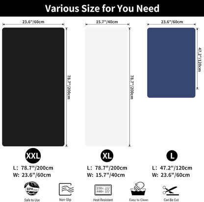 Super Large Silicone Mat, 120"x24" Silicone Mats for Kitchen Counter, Non-slip Heat Resistant Mat,Thicken Kitchen Counter Mat, Waterproof Countertop Protector for Craft (Black)