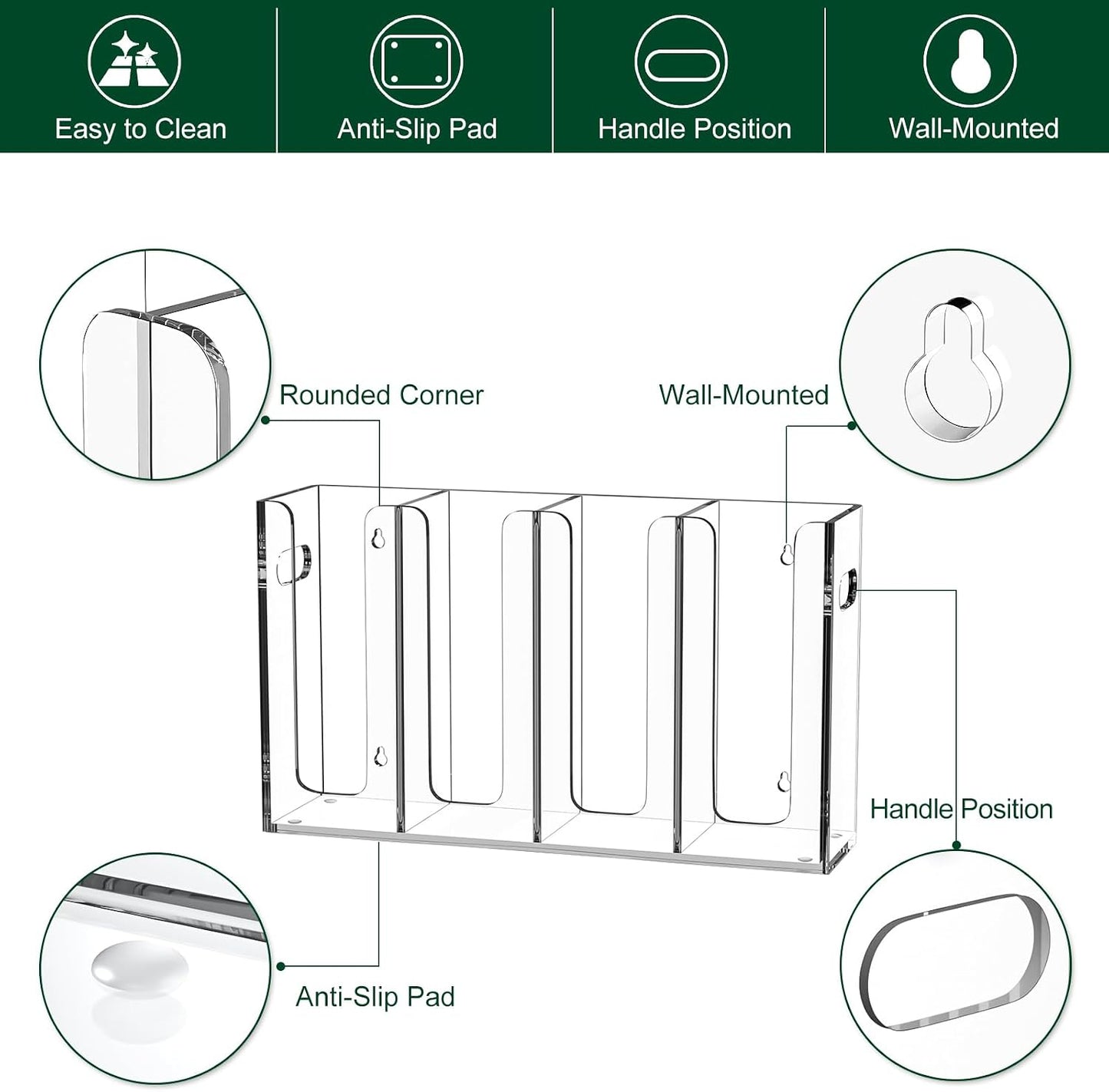 Disposable Coffee Cup Dispenser with Handles, Countertop or Wall Mount Hot/Cold Drink Cup and Lid Holder - Bathroom/Kitchen/Office Acrylic Cup Lid Storage Organizer (1 Compartment, Clear)