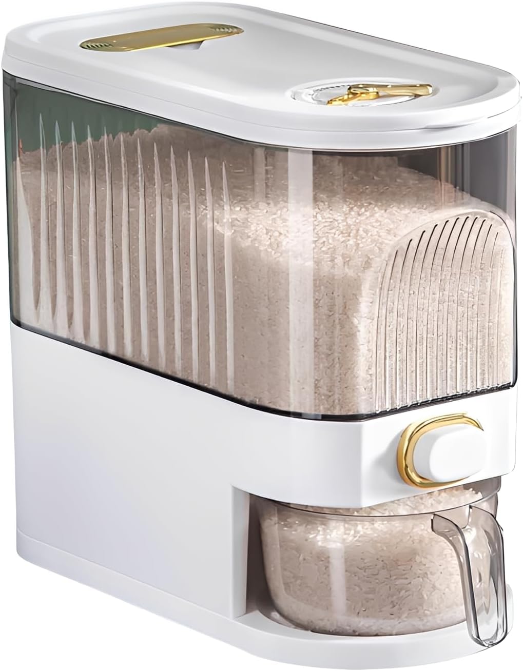 Sooyee Clear Rice Dispenser 11Lb with Measuring Cup | Cereal Dispenser, Food Storage Container, Measuring Cup Included, Kitchen Pantry Rice Soybean Corn cereal grain