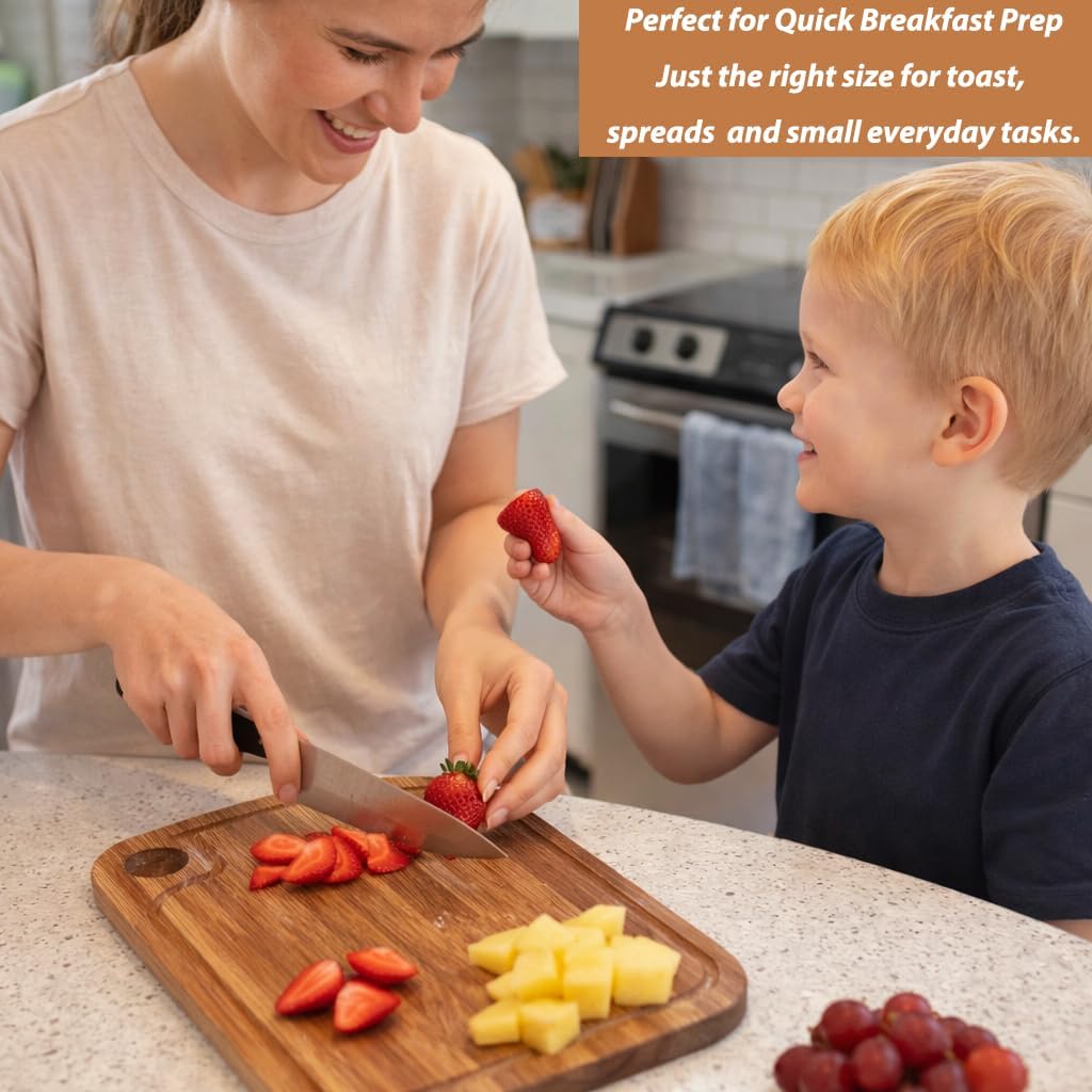 Donxote Small Cutting Board Set of 2 - Compact with Juice Groove for Fruits, Vegetables, Cheese & Sandwiches, Lightweight & Non-Toxic Mini Boards for Charcuterie, Camping & Kitchen