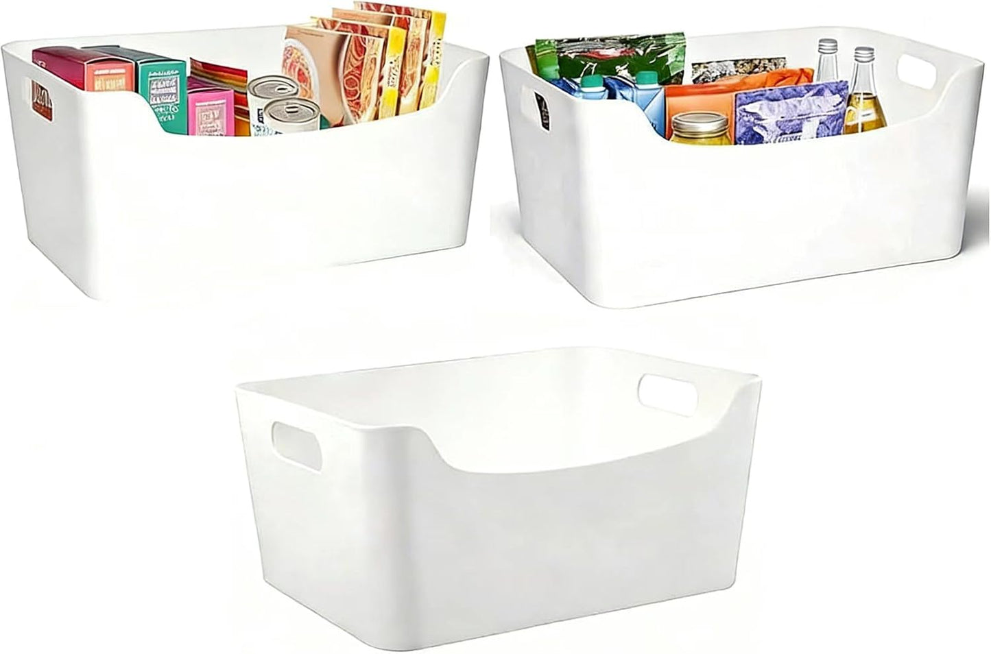 2 Pack Large Plastic Storage Bins with Handles, Versatile 13.7x10.2x5.7 Inch White Organizer Containers for Kitchen, Pantry, Closet, Bathroom, Office, Cabinet, Drawer, Snack, Toy & Makeup Organization